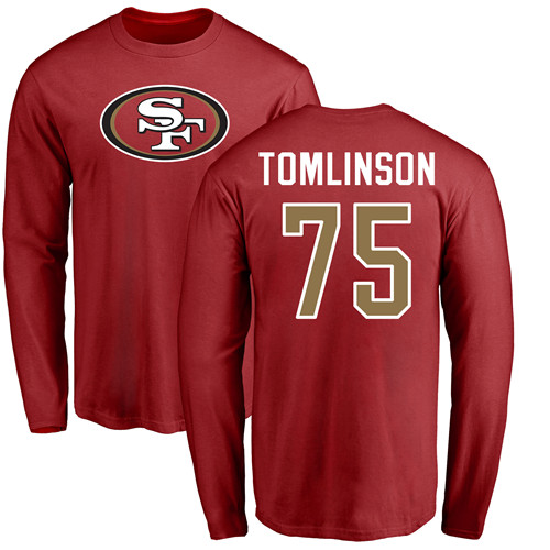 Men San Francisco 49ers Red Laken Tomlinson Name and Number Logo #75 Long Sleeve NFL T Shirt